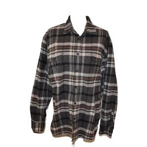 JACHS Men's Button Front Casual Grey Black Plaid Flannel Shirt SZ L